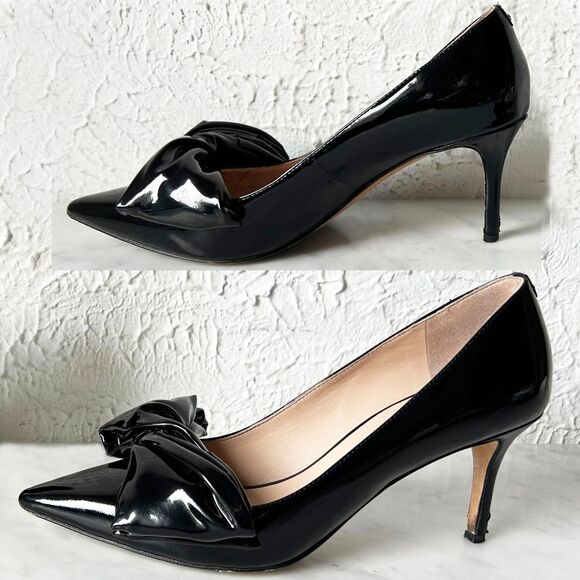 Kate Spade Strudel Black Patent Leather Twist Bow Pumps 3" Heels - Women's 8.5 - Picture 2 of 9